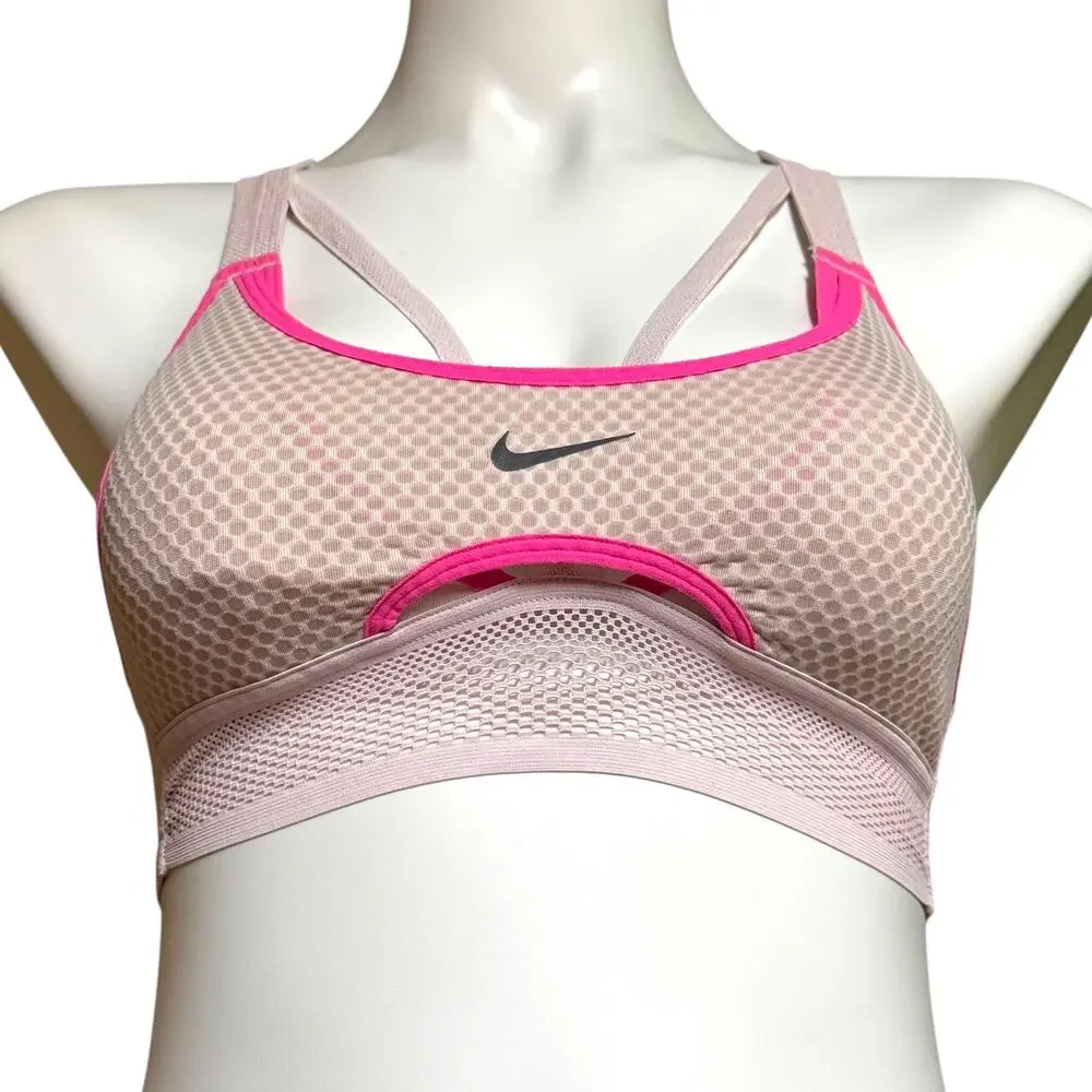 Nike Dri Fit Racerback Strappy Sports Bra Removeable Pads Pink Small